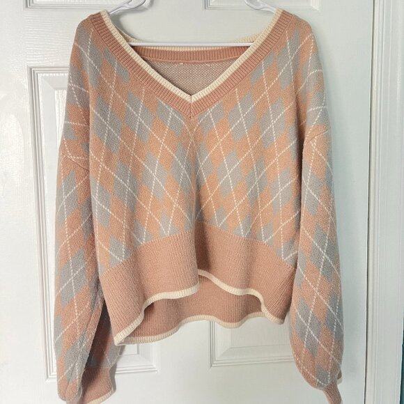 Altar'd State Cropped Diamond Print Sweater - Picture 2 of 6